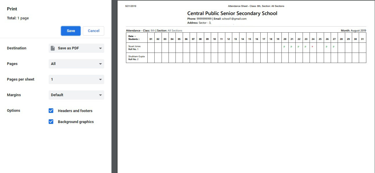 Print Attendance Sheet