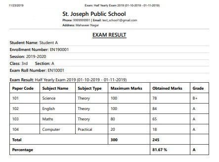 Print Exam Results