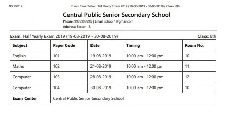 >Print Exam Time Table